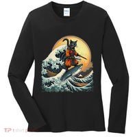 Samurai Cat Riding Shark Epic Wave Cat Lovers Costume Women's Long Sleeve Shirt thumb 0