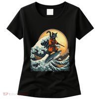 Samurai Cat Riding Shark Epic Wave Cat Lovers Costume Women's T-Shirt thumb 0