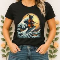 Samurai Cat Riding Shark Epic Wave Cat Lovers Costume Women's T-Shirt thumb 2