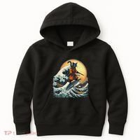 Samurai Cat Riding Shark Epic Wave Cat Lovers Costume Kids Hoodie thumb 0