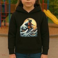 Samurai Cat Riding Shark Epic Wave Cat Lovers Costume Kids Hoodie thumb 3
