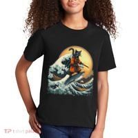Samurai Cat Riding Shark Epic Wave Cat Lovers Costume Kids T-Shirt thumb 2