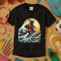 Samurai Cat Riding Shark Epic Wave Cat Lovers Costume Kids T-Shirt thumb 3