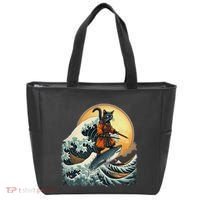 Samurai Cat Riding Shark Epic Wave Cat Lovers Costume Tote Bag thumb 0