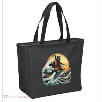 Samurai Cat Riding Shark Epic Wave Cat Lovers Costume Tote Bag thumb 2