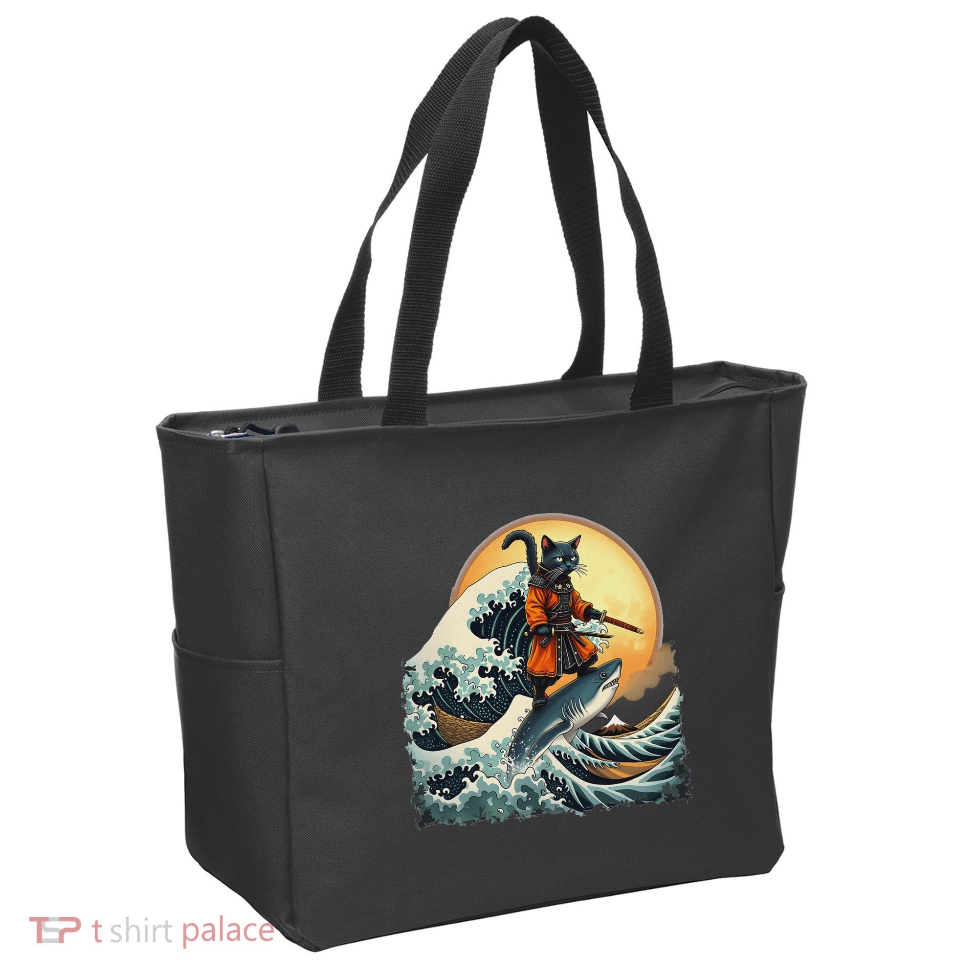 Samurai Cat Riding Shark Epic Wave Cat Lovers Costume Tote Bag