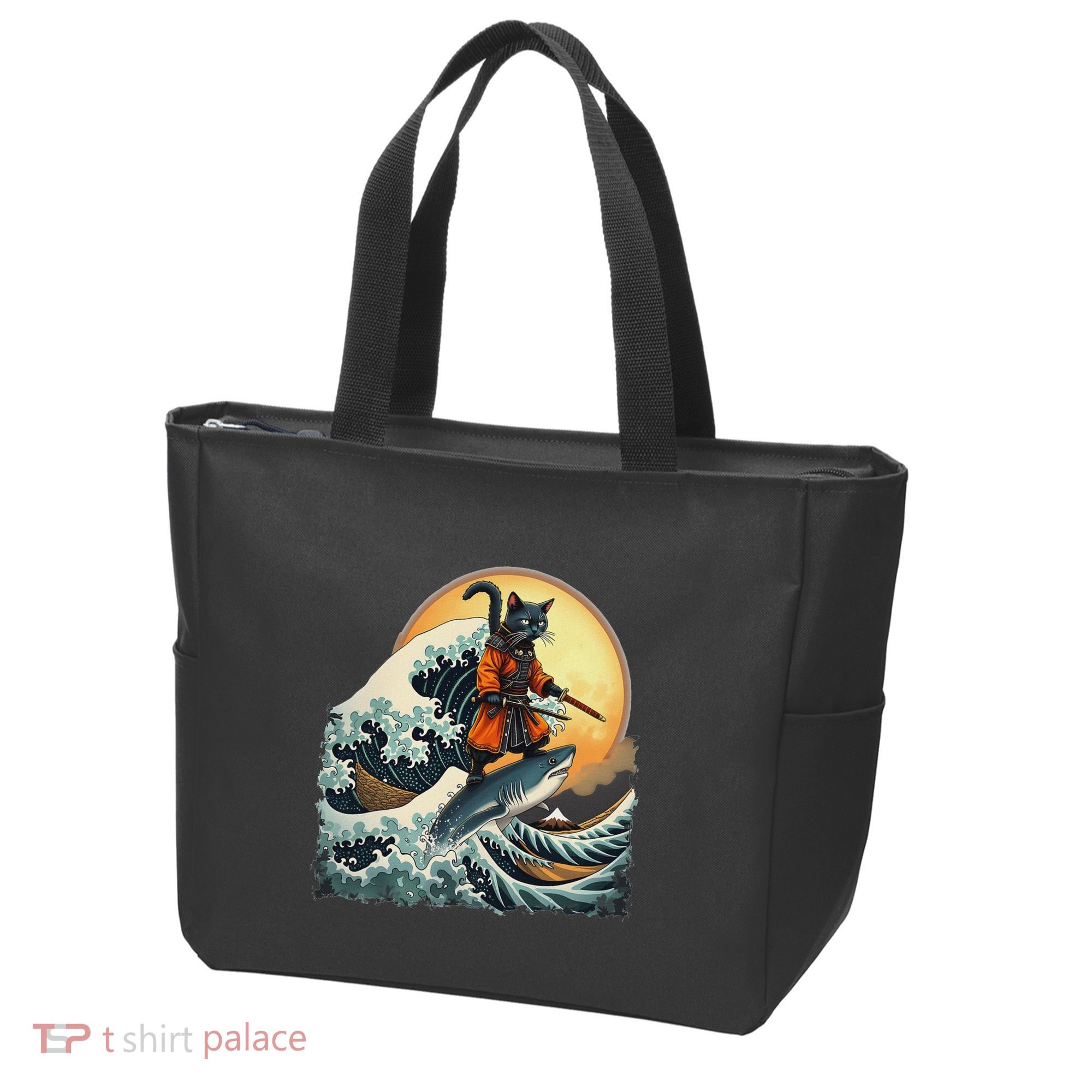 Samurai Cat Riding Shark Epic Wave Cat Lovers Costume Tote Bag