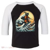 Samurai Cat Riding Shark Epic Wave Cat Lovers Costume Toddler Fine Jersey T-Shirt thumb 0