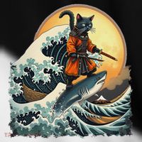 Samurai Cat Riding Shark Epic Wave Cat Lovers Costume Toddler Fine Jersey T-Shirt thumb 2
