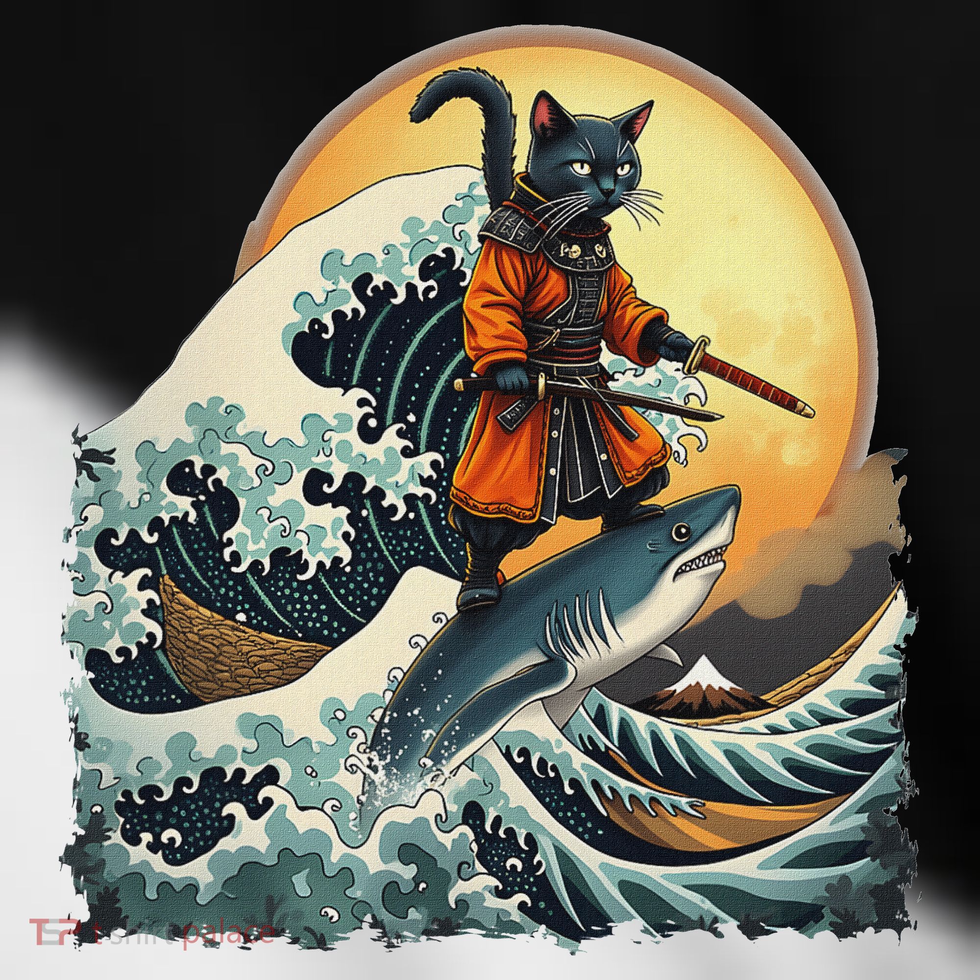 Samurai Cat Riding Shark Epic Wave Cat Lovers Costume Toddler Fine Jersey T-Shirt