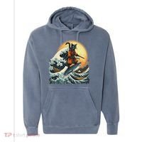 Samurai Cat Riding Shark Epic Wave Cat Lovers Costume Comfort Colors Garment-Dyed Hooded Sweatshirt thumb 0