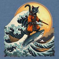 Samurai Cat Riding Shark Epic Wave Cat Lovers Costume Comfort Colors Garment-Dyed Hooded Sweatshirt thumb 2
