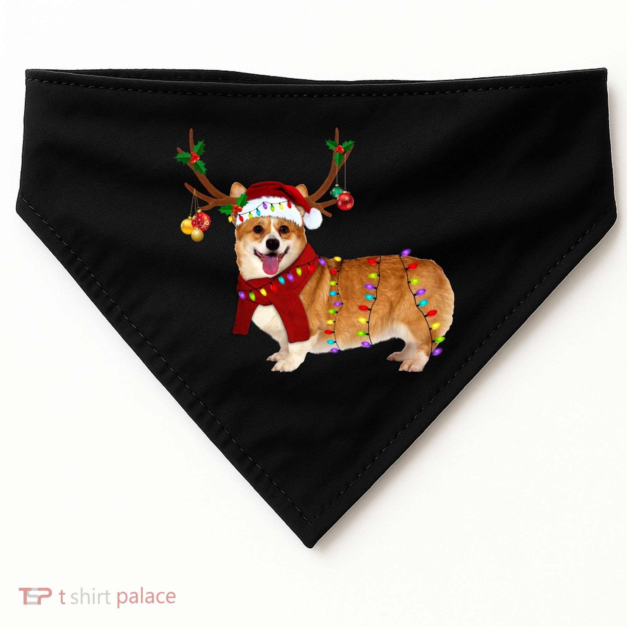 Santa Corgi Reindeer Light Christmas Gift USA-Made Doggie Bandana