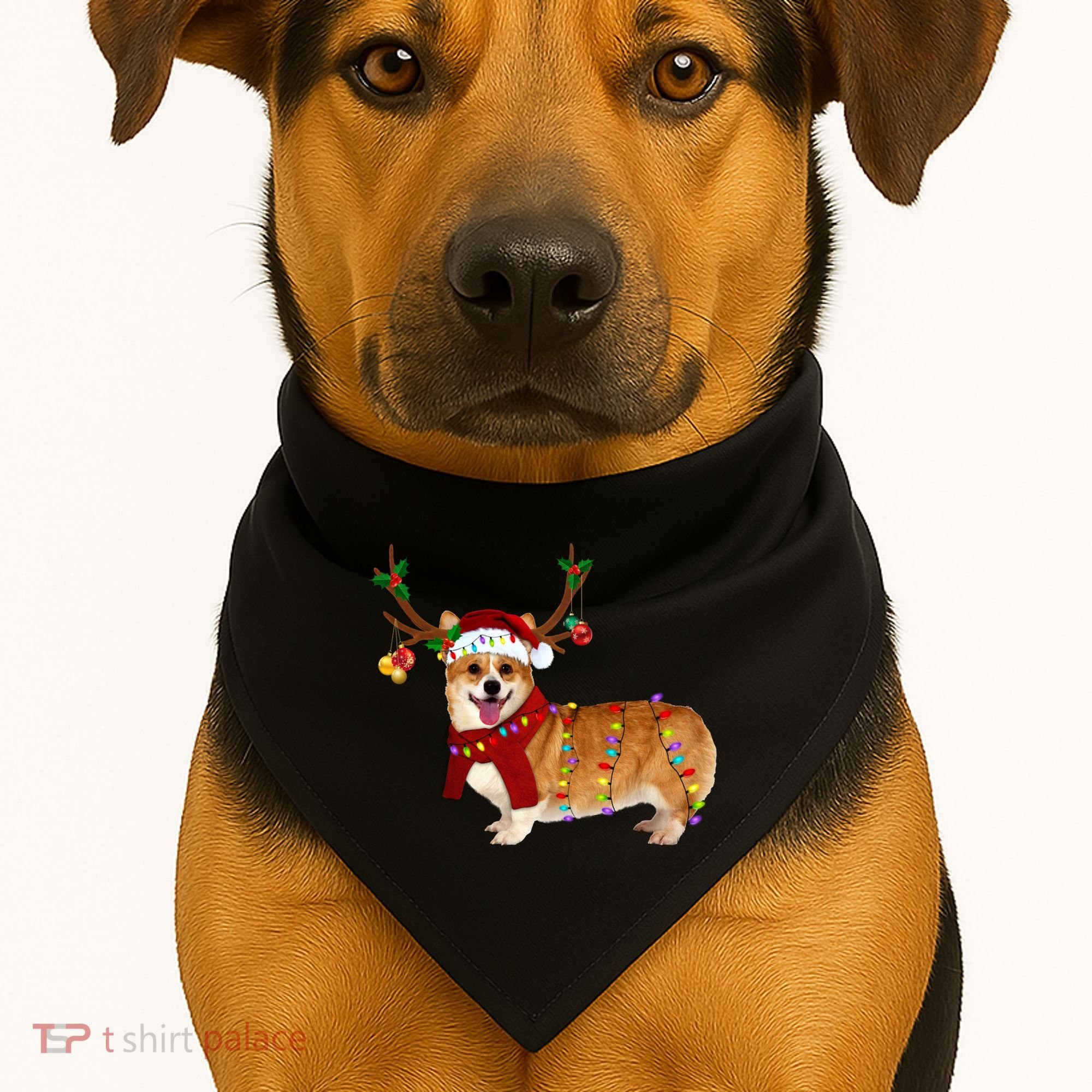 Santa Corgi Reindeer Light Christmas Gift USA-Made Doggie Bandana