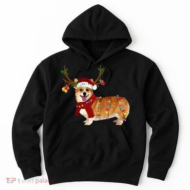 Santa Corgi Reindeer Light Christmas Gift Hoodie