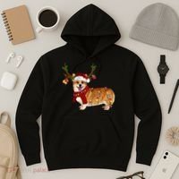 Santa Corgi Reindeer Light Christmas Gift Hoodie thumb 3