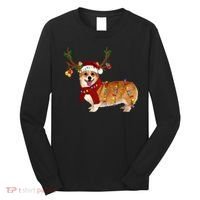 Santa Corgi Reindeer Light Christmas Gift Long Sleeve Shirt thumb 0