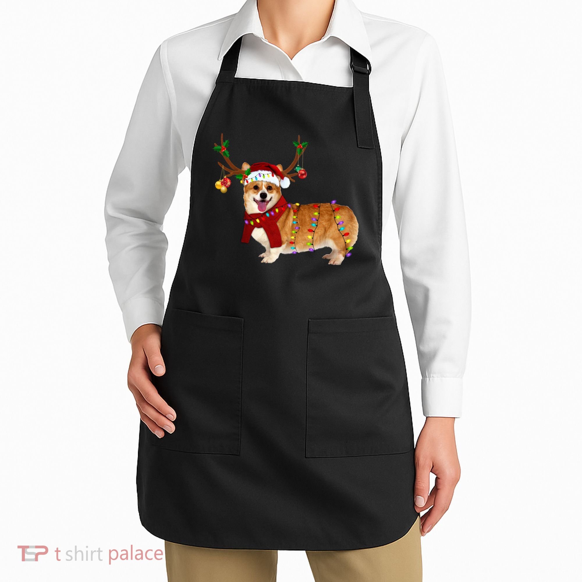 Santa Corgi Reindeer Light Christmas Gift Apron