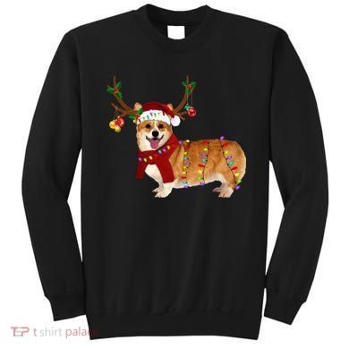 Santa Corgi Reindeer Light Christmas Gift Sweatshirt