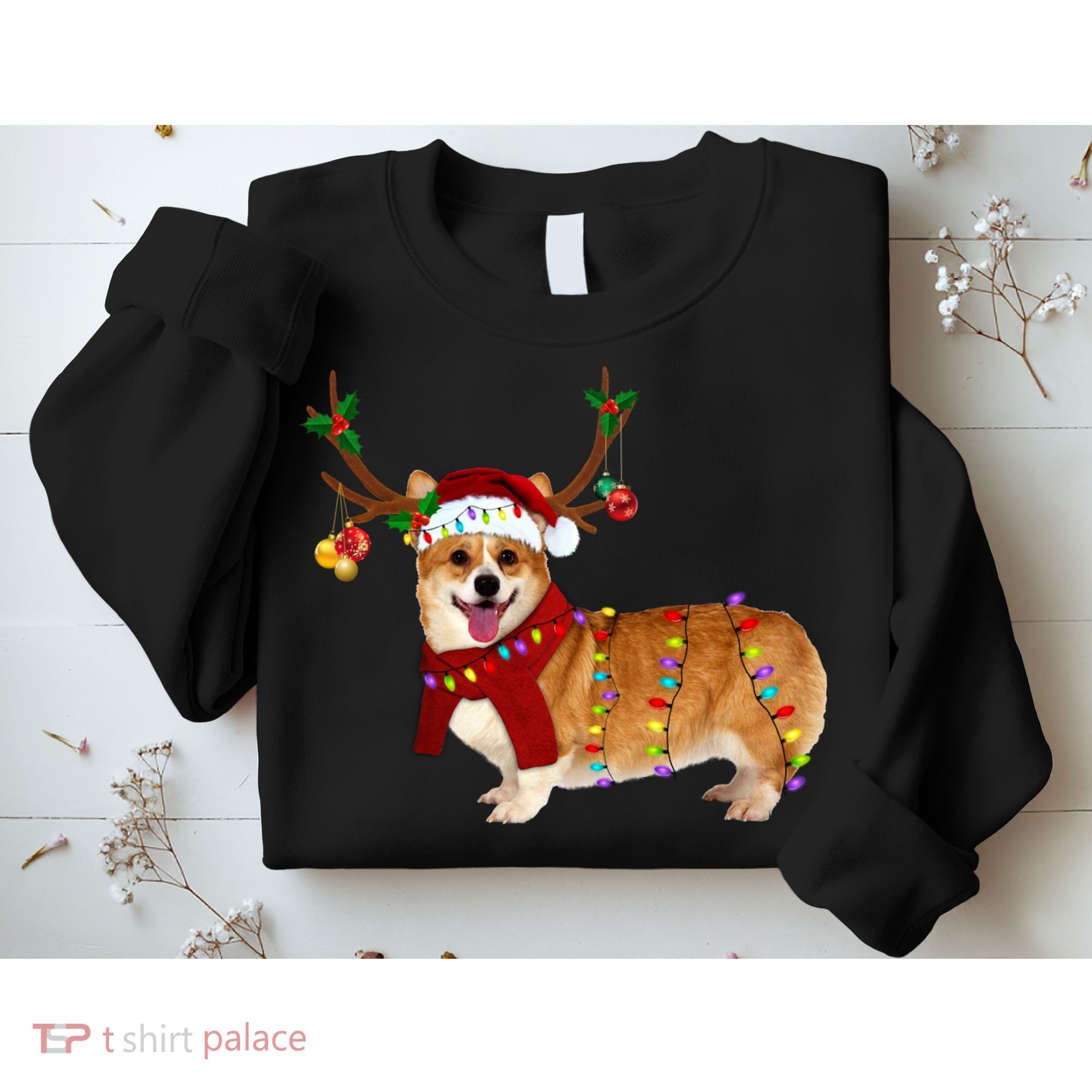 Santa Corgi Reindeer Light Christmas Gift Sweatshirt