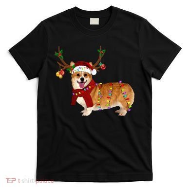 Santa Corgi Reindeer Light Christmas Gift T-Shirt