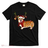 Santa Corgi Reindeer Light Christmas Gift T-Shirt thumb 0