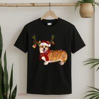 Santa Corgi Reindeer Light Christmas Gift T-Shirt thumb 2