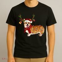 Santa Corgi Reindeer Light Christmas Gift T-Shirt thumb 3