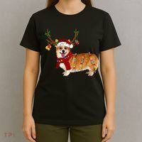 Santa Corgi Reindeer Light Christmas Gift T-Shirt thumb 4