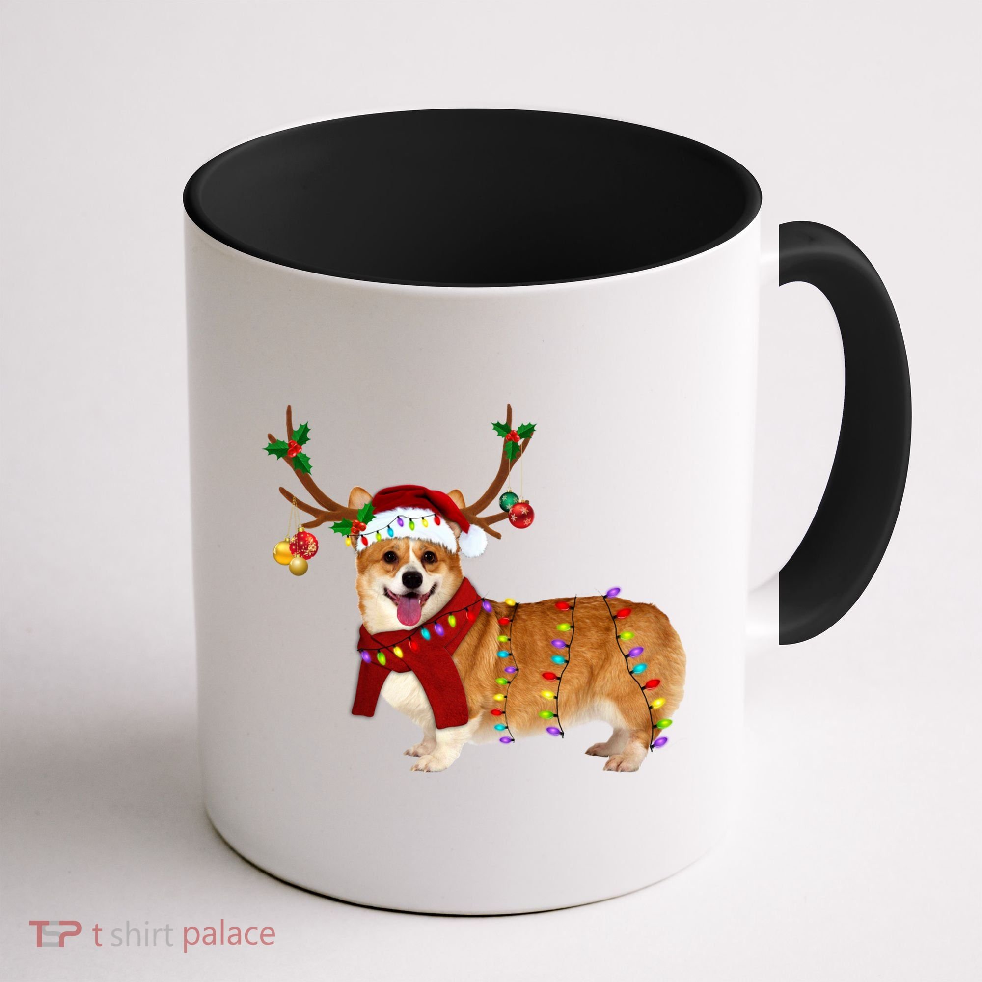Santa Corgi Reindeer Light Christmas Gift Coffee Mug