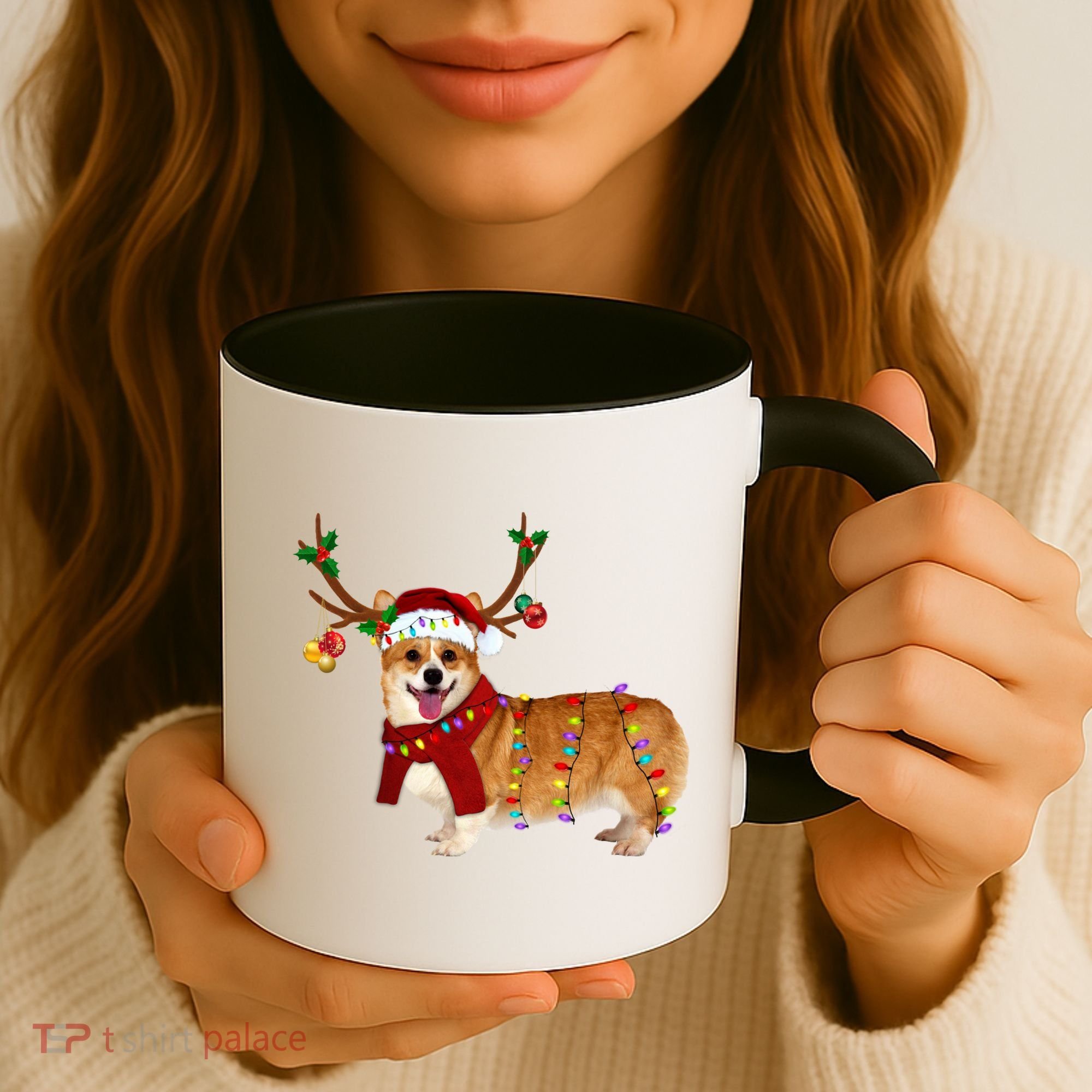 Santa Corgi Reindeer Light Christmas Gift Coffee Mug
