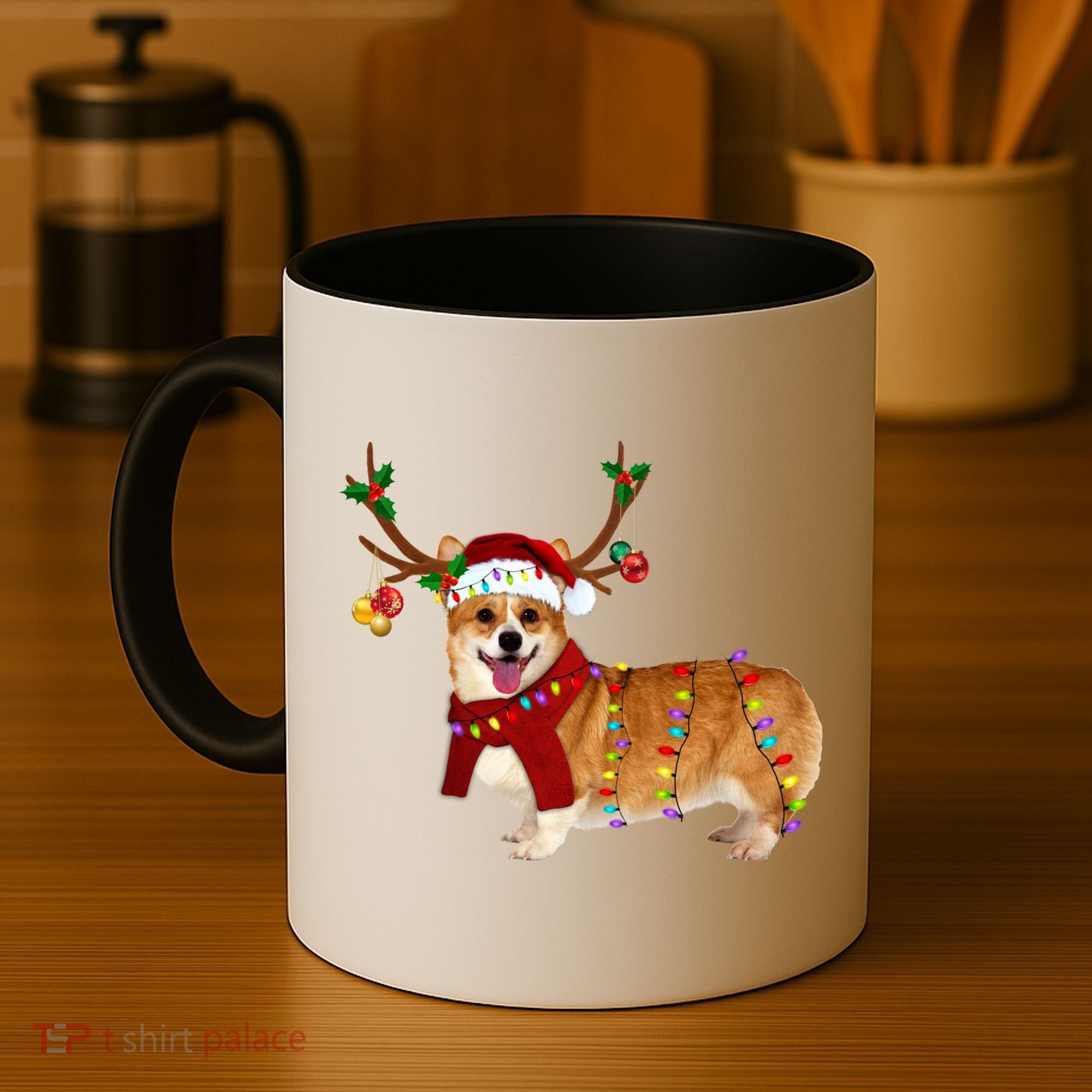 Santa Corgi Reindeer Light Christmas Gift Coffee Mug
