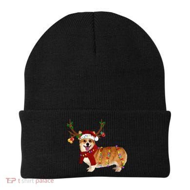 Santa Corgi Reindeer Light Christmas Gift Beanie