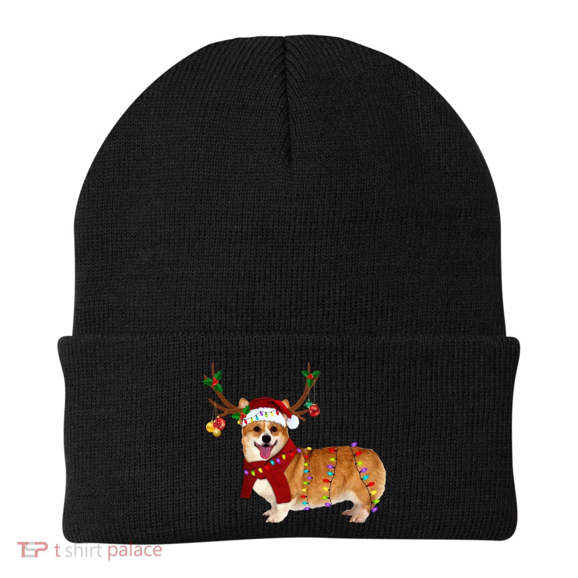 Santa Corgi Reindeer Light Christmas Gift Beanie