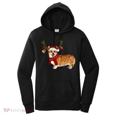 Santa Corgi Reindeer Light Christmas Gift Women's Hoodie
