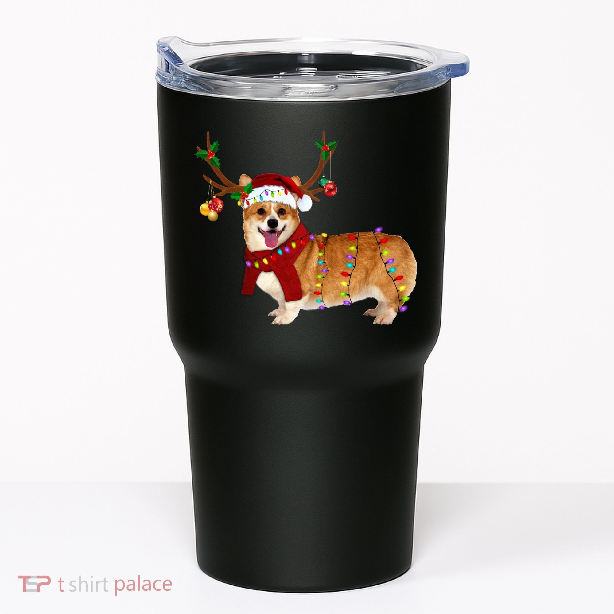 Santa Corgi Reindeer Light Christmas Gift Tumbler