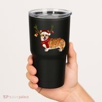 Santa Corgi Reindeer Light Christmas Gift Tumbler thumb 2