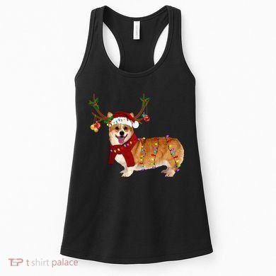 Santa Corgi Reindeer Light Christmas Gift Women's Tank Top