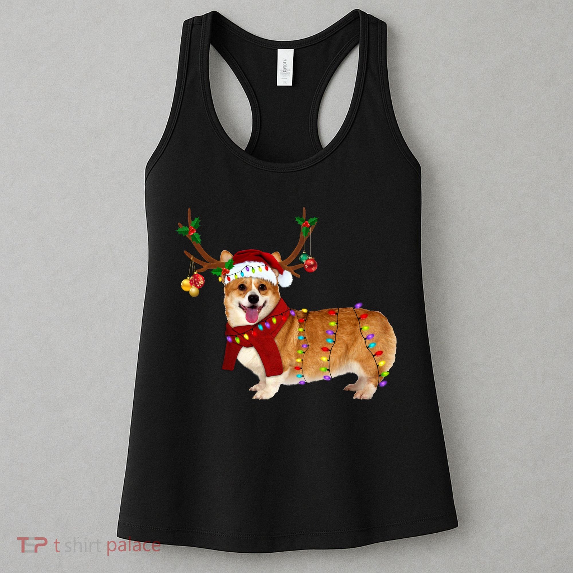 Santa Corgi Reindeer Light Christmas Gift Women's Tank Top