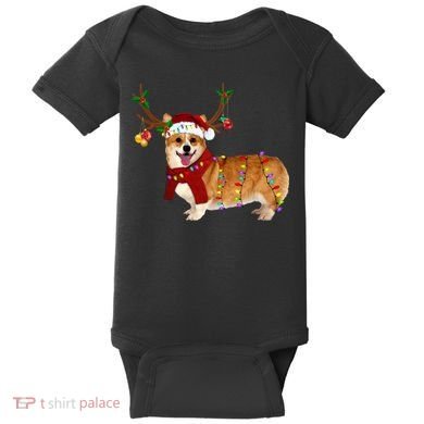 Santa Corgi Reindeer Light Christmas Gift Baby Bodysuit