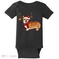 Santa Corgi Reindeer Light Christmas Gift Baby Bodysuit thumb 0