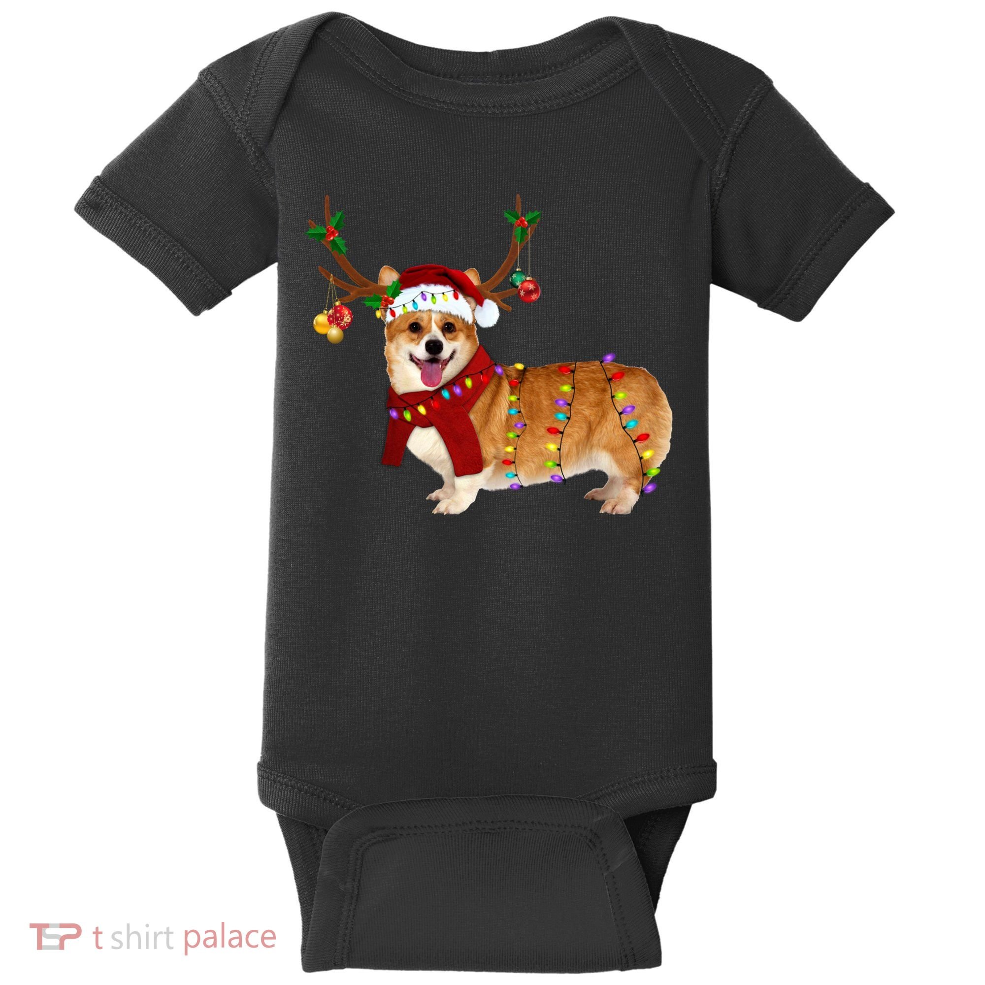Santa Corgi Reindeer Light Christmas Gift Baby Bodysuit