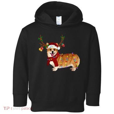 Santa Corgi Reindeer Light Christmas Gift Toddler Hoodie