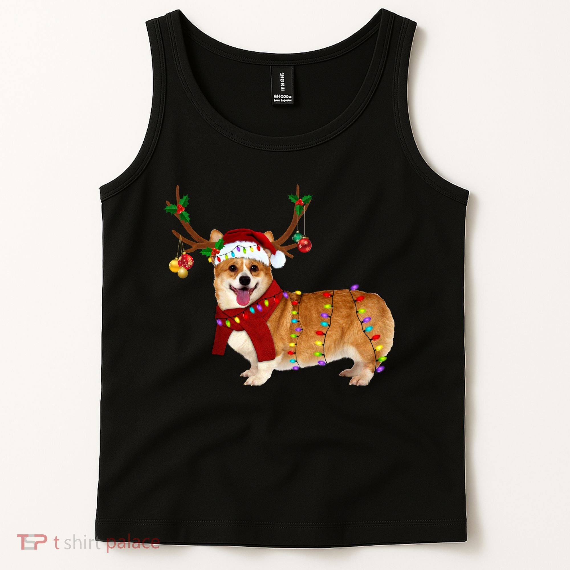 Santa Corgi Reindeer Light Christmas Gift Tank Top