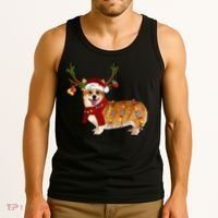 Santa Corgi Reindeer Light Christmas Gift Tank Top thumb 3