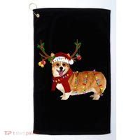 Santa Corgi Reindeer Light Christmas Gift Golf Towel thumb 0