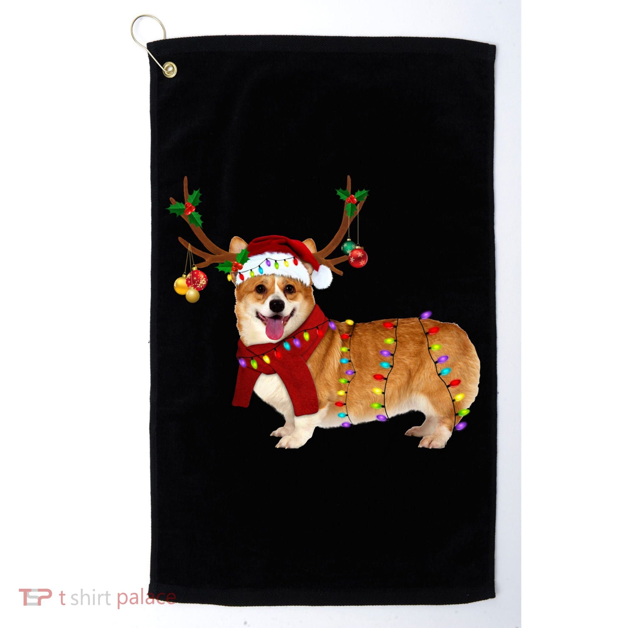Santa Corgi Reindeer Light Christmas Gift Golf Towel