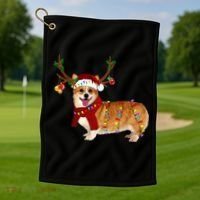 Santa Corgi Reindeer Light Christmas Gift Golf Towel thumb 1