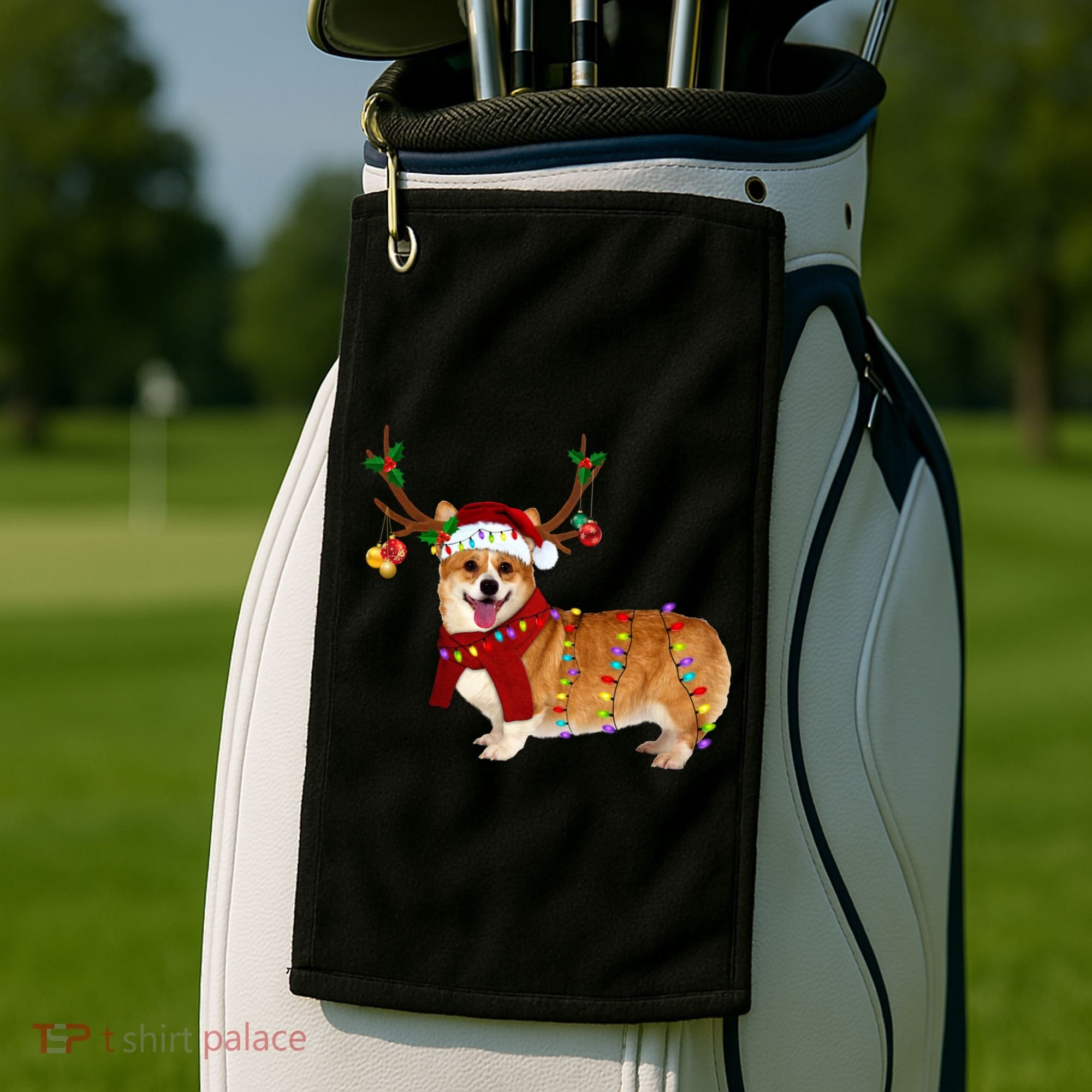 Santa Corgi Reindeer Light Christmas Gift Golf Towel