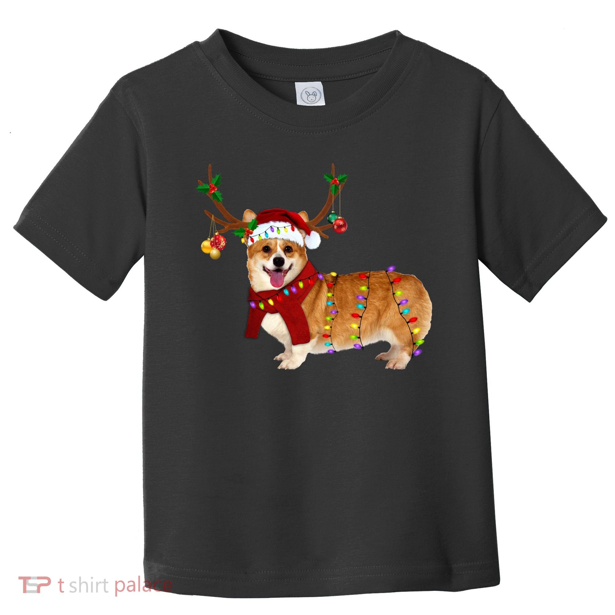 Santa Corgi Reindeer Light Christmas Gift Toddler T-Shirt